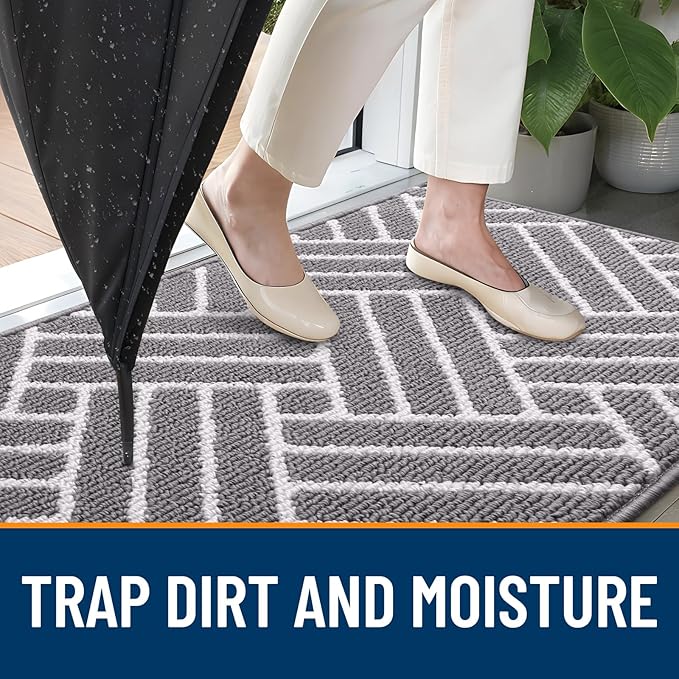 OLANLY Indoor Door Mat, 48x32 Inch, Dirt Resistant and Absorbent, Non-Slip Rubber Backing Floor Mats, Easy Clean Low-Profile Doormat for Entryway, Front Door, and Inside Entrance, Grey
