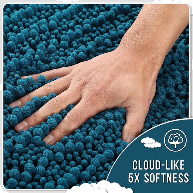 Yimobra Bathroom Rugs Non Slip Washable - Ultra Soft Absorbent Chenille Bath Mat, Quick Dry Shaggy Floor Carpet for Tub Shower, Rustic Turquoise Home Decor Accessories, 24x17 Inch