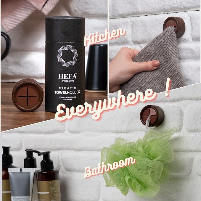 HEFA Towel Holder & Hooks - Kitchen & Bathroom Organization Set, 4 Pack , Gadgets