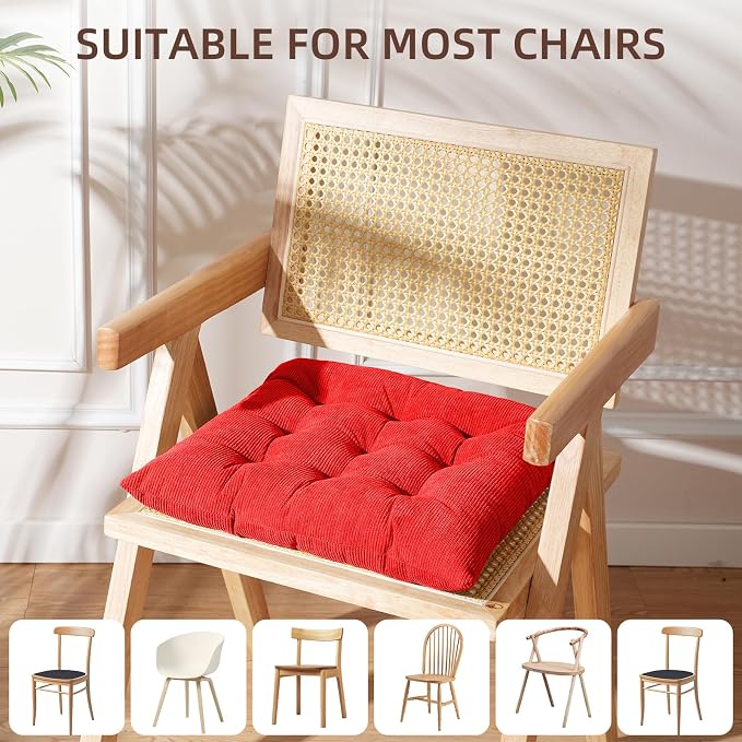 HLOVME Corduroy Chair Cushion with Ties Ultra Soft Warm Floor Cushion for Kids Reading Nook Comfortable Square Seat Cushion for Adult 15.7”x15.7”, Khaki