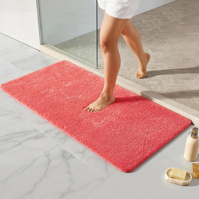 TYUU Pink Bathroom Rugs, Ultra Soft Bath Rugs Non Slip Washable, Super Absorbent Quick Dry Bath Mat with Rubber Backing for Bathroom Floor, Shower, or Sink, Pink 24" x 48"