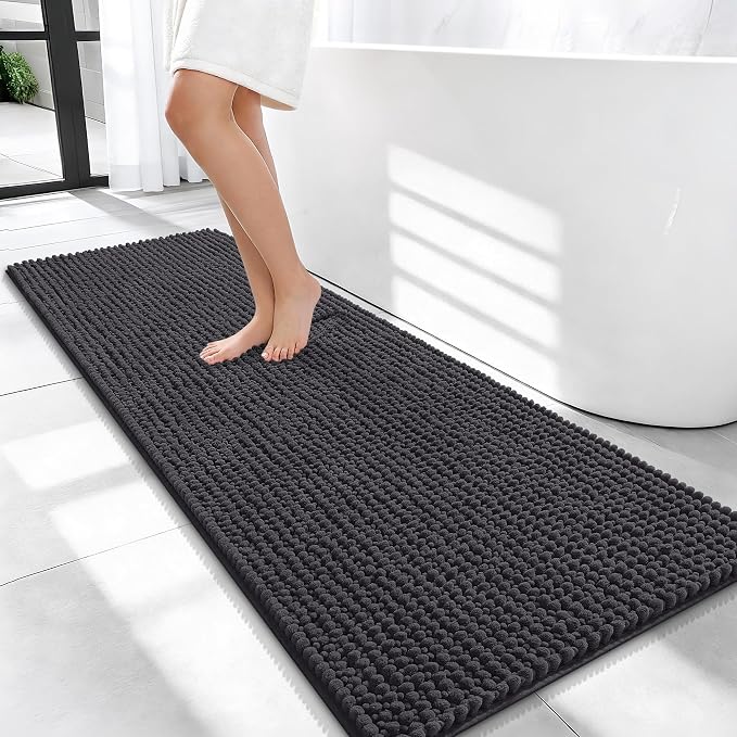 OLANLY Thick Bathroom Runner Rugs 47x20, Extra Soft Absorbent Chenille Bath Rugs, Rubber Backing, Machine Wash Dry, Long Bath Mats for Bathroom Floor, Tub and Shower, Home Decor Accessories, Dark Grey