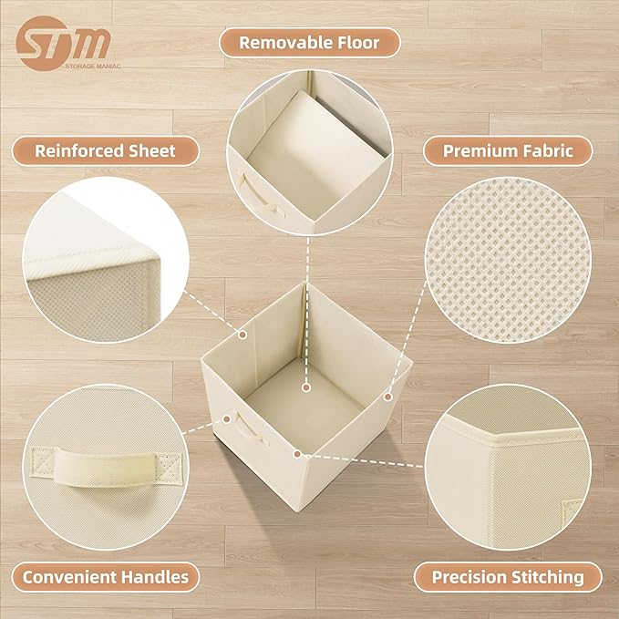 STORAGE MANIAC Storage Cubes, 13 Inch Collapsible Storage Bins with Handles, 10 Pack Fabric Foldable Bins for Organization, Durable Storage Bins for Closet, Shelves, Offices, 10-Pack Beige
