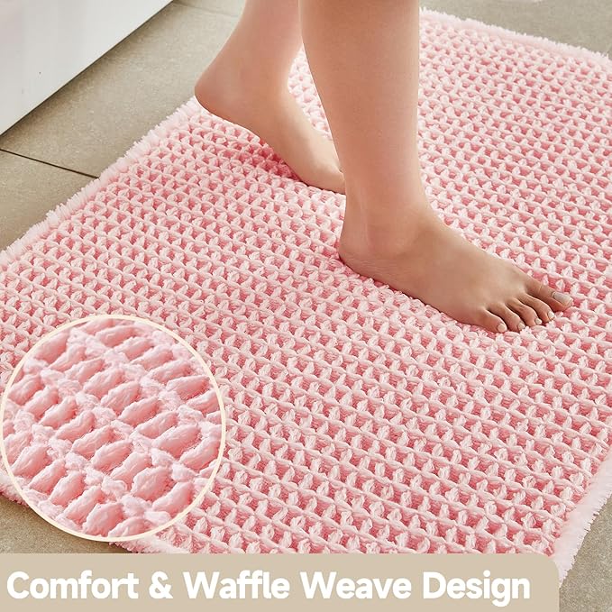 TYUU Light Peachy Pink Bathroom Rugs, Waffle Bath Mat Non Slip Washable Quick Dry Cute Bath Mat Boho Farmhouse Bathroom Decor, 36"x24" Light Peachy Pink