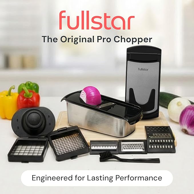 Fullstar All in One Vegetable Chopper and Mandoline Slicer - Food Chopper with Container and Julienne Slicer, Fruit Slicer, Veggie Cutter, Kitchen Gadgets & Gift for Mom (8 in 1, Stainless Steel)