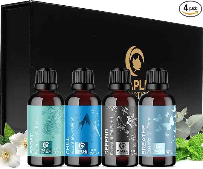 Winter Essential Oils Set for Diffuser - Large 100% Pure Holiday Essential Oil Blends Gift Set with Frost Chill Defend and Breathe Blends - Perfect Aromatherapy Gift for All Occasions (4x30mL)
