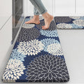 Anti Fatigue Kitchen Mats 2PCS,Boho Dahlia Kitchen Rugs Non Slip Rubber Backing,Farmhouse Waterproof Kitchen Mat for Floor,Cushioned Standing Mat for Kitchen,Sink,Desk,Mutil-Blue