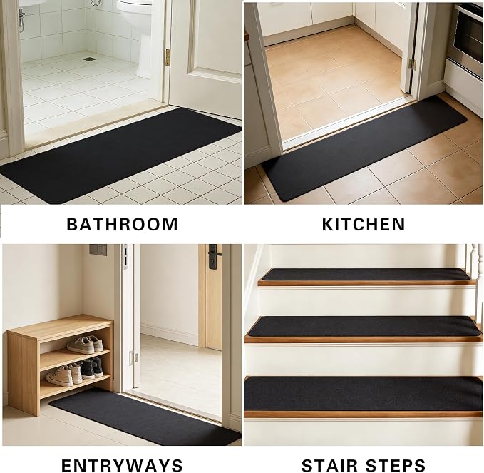 Bath Mat for Narrow Spaces, Super Absorbent Doorway Floor Mat, Non-Slip Threshold Rugs Fit for Under Door, Cuttable Ultra Thin Bath Mat for Bathroom, Kitchen and Entryway (Blue, 31''x12'')