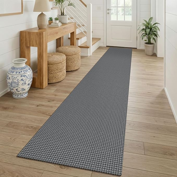 KOZYFLY Cotton 2x12 Runners Rugs for Hallway, Long Washable Runner Rug, Woven Non Slip Kitchen Runner, Braided Entryway Rug, Floor Carpet for Entry, Aisle, Hall, Grey/Dark Grey