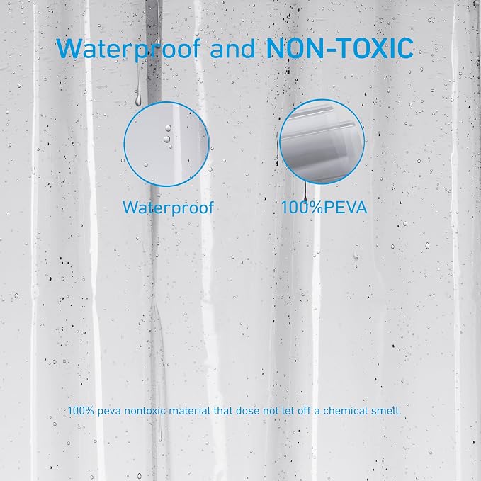EHZNZIE Clear Black Shower Curtain Liner 72x72, PEVA Waterproof Bath Curtain, No Chemical Smell, 3 Weighted Magnets, Durable with Rustproof Metal Grommets