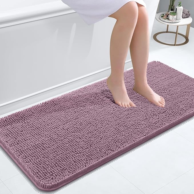 OLANLY Bathroom Runner Rugs 47x20, Soft Absorbent Chenille Bath Rugs, Rubber Backing Quick Dry, Machine Washable Long Bath Mats for Bathroom Floor, Tub and Shower, Home Decor Accessories, Deep Plum