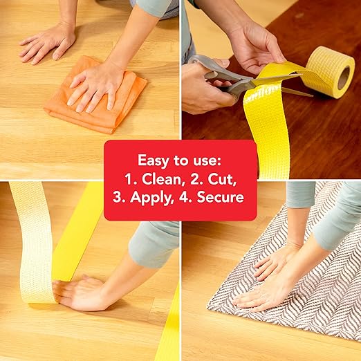 Rug Grip Rug Gripper Double Sided Non-Slip Residue Free Carpet Tape for Area Rugs and Runners - Works on All Floor Types Including Hardwood, Tile, Carpet and Vinyl (2.5in x 25ft)