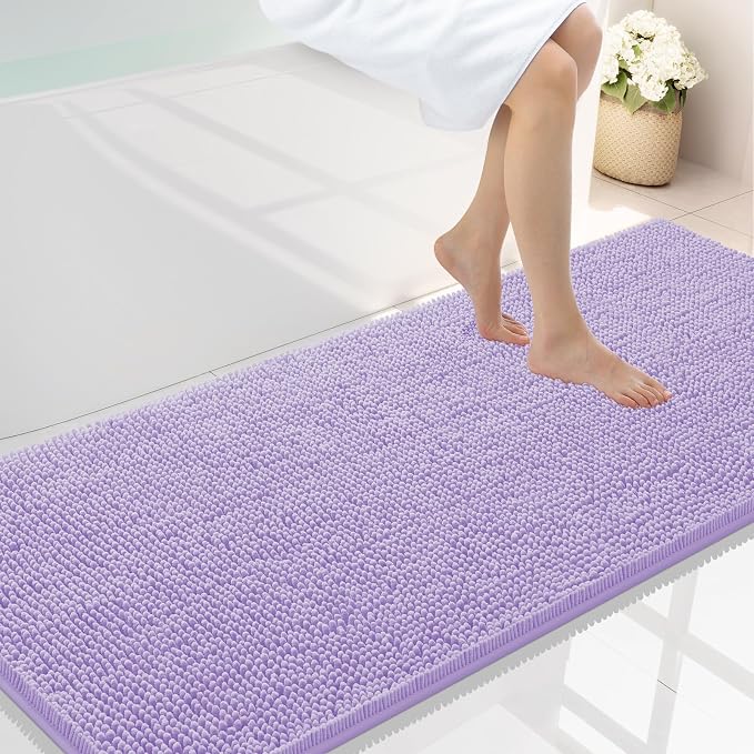 Smiry Luxury Chenille Bathroom Rugs 59x24, Extra Soft and Absorbent Shaggy Bath Mat, Machine Washable, Non-Slip Plush Carpet Runner for Tub, Shower, and Floor, Home Decor Accessories, Purple