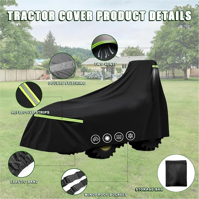 Heavy Duty Waterproof Tractor Cover for Kubota BX1870 2017-2018, 420D Oxford Outdoor Cover for Compact Utility Tractor with Bucket, Windproof All-Season Protection