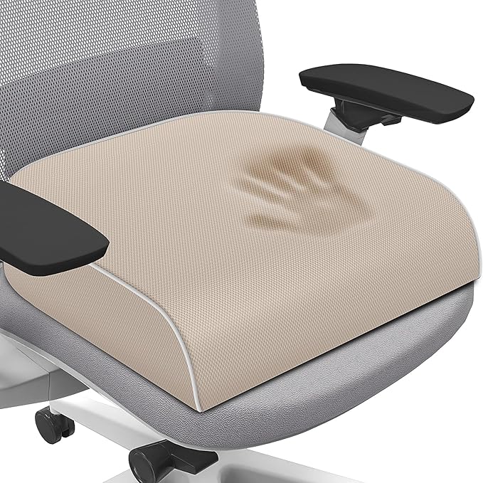 SweetSlubr Seat Cushion for Tailbone Pain Relief, Office Chair Cushion, Memory Foam Large Chair Cushion with Non-Slip Cover for Soft Support at Office Chair, Car Seat, Airplane Beige/2X-Large