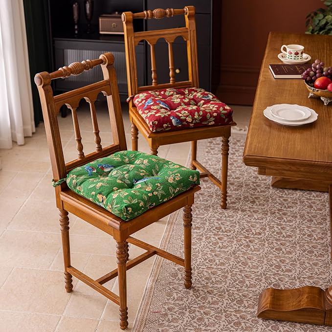 vctops Farmhouse Brid Print Chair Cushions with Ties U-Shaped Soft Comfortable Chair Pads Non Slip Seat Cushions for Indoor Dining Room and Kitchen Chairs (Green,18"x18")
