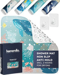 homerella® Shower Mat Non Slip Anti Mold, Non Slip Shower Mats for Inside Shower Stall Anti Slip Mat, Square Shower Floor Mat 21 x 21 in with Suction Cups & Hooks for Quick Drying, Machine Washable