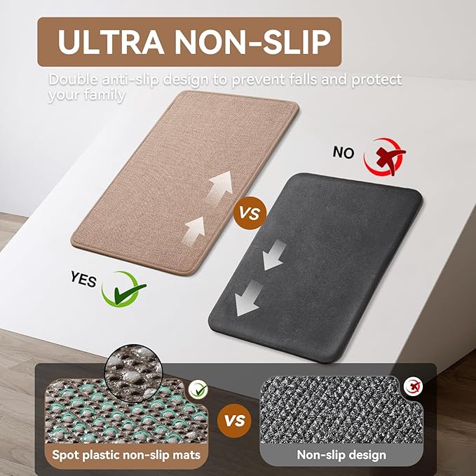 YDKGL Kitchen Rugs Mat Non Slip Washable, Linen-Look 0.3" Thick Soft Cushioned Absorbent Kitchen Mats for Floor, Mild Anti-Fatigue Runner Rug Sink Mat Laundry Standing Mats, Easy Clean, Brown 17"x47"