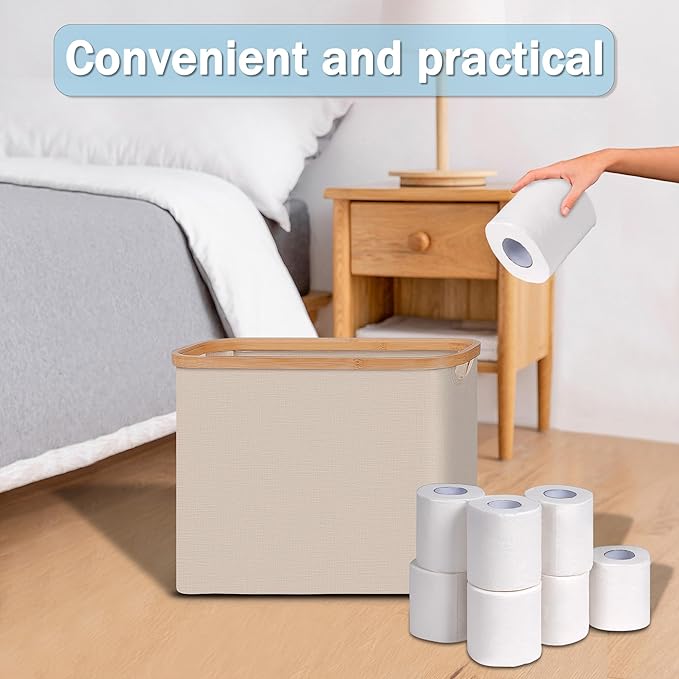 efluky Toilet Paper Basket with Lid, Toilet Paper Organizer for Bathroom, Free Standing Toilet Paper Holder with Storage, Brownbeige