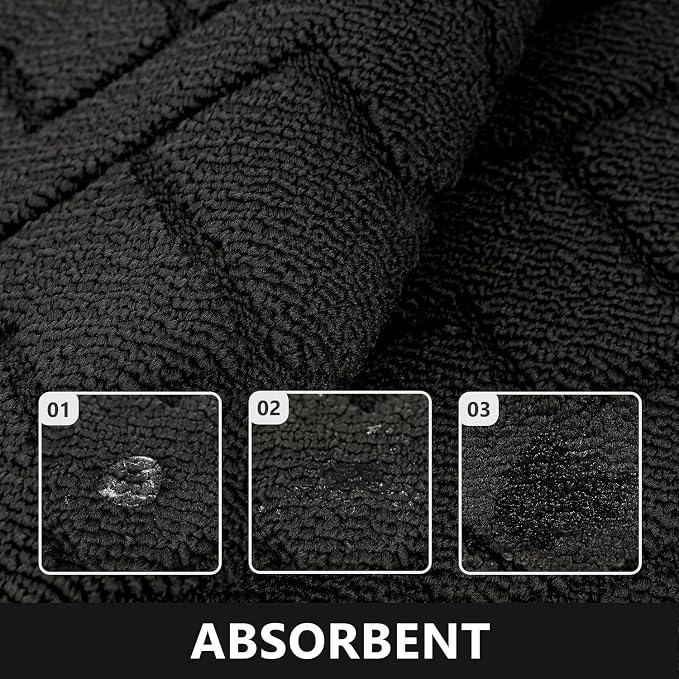 hicorfe Kitchen Runner Rugs and Mats Sets,2 Pieces Absorbent Non-Slip Kitchen Rug,Comfort Kitchen Mat for Floor,Washable for Kitchen,Hallway,Office,Sink,Laundry(24"x71"+24"x35",Black)