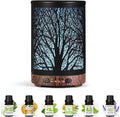 Oil Diffuser with Essential Oils Set, Aromatherapy Diffuser with 7 Color Lights and Auto Shut-Off, Cool Mist Diffuser with 6 Oils Gift Pack for Home Office (Tree with Oils)