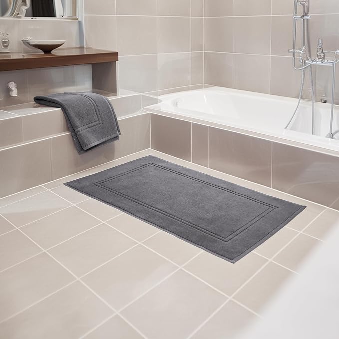 Tens Towels Pack of 2 Bath Mats 100% Cotton, 20 x 32 Inches, Super Absorbent, Hotel Quality Premium Floor Towels, Luxurious, Soft & Quick Dry, Not a Bathroom Rug, Dark Grey