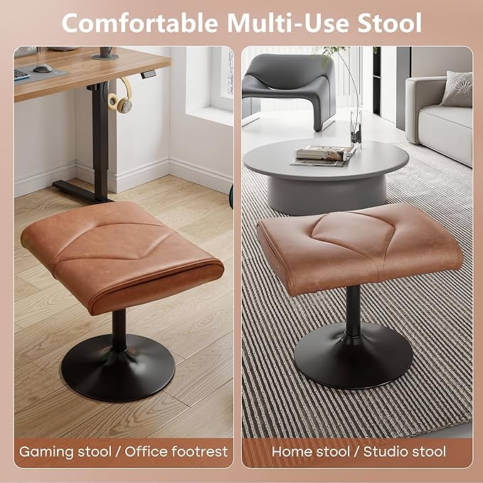 VECELO Foot Rest Under Desk Ottoman, PU Height Adjustable Footrest with Comfort Padding, Leg Rest for Desk for Relieving Leg Pain, Stiffness, and etc, Brown