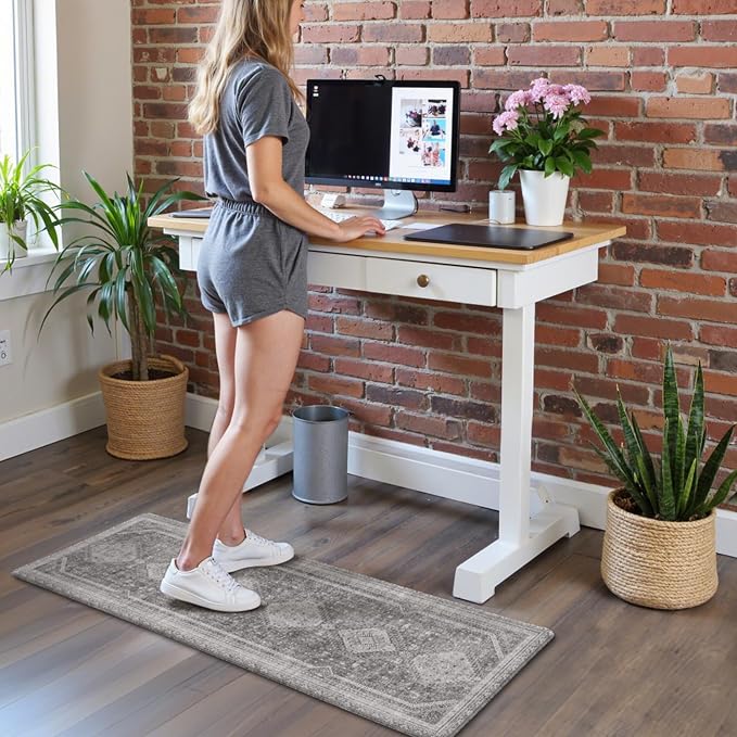 GENIMO Kitchen Mats for Floor 2PCs, Washable Anti Fatigue Mat for Cushioned, 17.3"x47"+17.3"x30", Waterproof Kitchen Rugs, Non Slip Comfort Standing Mat Rug for Home, Sink, Laundry, Ash Gray