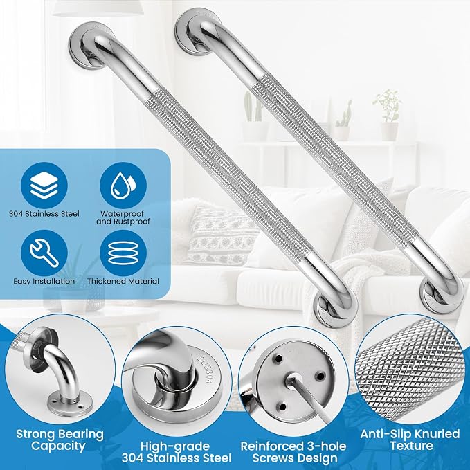 Grab Bars for Shower, Zynuhmo 2 Pack 20 Inch Anti Slip Bathroom Safety Grab Bar 1.25" Diameter Stainless Steel Shower Handrail for Handicap Injury Pregnant Senior Assist Shower Handle(Polished Nickel)