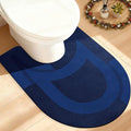 ACCUMTEK Non Slip Bath Mat, Thin Bathroom Rugs Fit Under Door, Quick Dry Bath Mats, Machine Washable Bath Rugs for Bathroom, Bathtub & Kitchen, Dark Blue/Bordered/U-Shaped 24"x20"