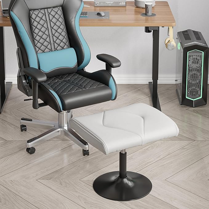 VECELO Foot Rest Under Desk Ottoman, PU Height Adjustable Footrest with Comfort Padding, Leg Rest for Desk for Relieving Leg Pain, Stiffness, and etc, White