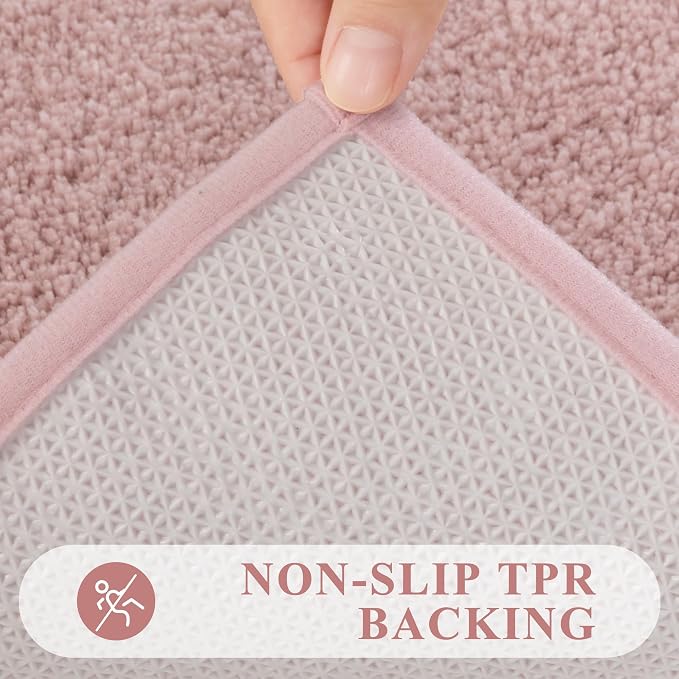 Pauwer Bathroom Rugs Sets 3 Piece Bathroom Shower Rugs with U-Shaped Contour Toilet Mat Absorbent Microfiber Plush Bath Mats Non Slip Bath Rug Machine Washable Shaggy Bath Mat Set, Dusty Pink