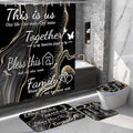 4Pcs Family Marble Shower Curtain Sets with Rugs,Black Home Inspirational Bathroom Decor Set, Bathroom Sets with Shower Curtain and Rugs, Waterproof Bathroom Shower Curtains, with 12 Hooks