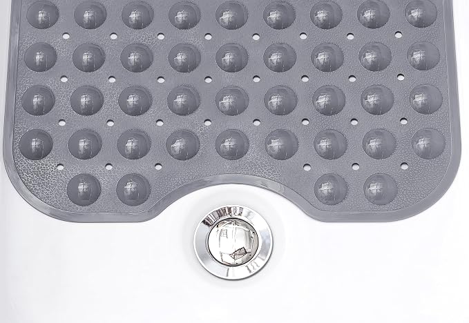 Extra-Long Non-Slip Bathtub & Shower Mat 39”x16” (Smooth/Non-Textured Tubs Only) Safe, Clean, Machine-Washable, Superior Grip&Drainage, Vinyl, Opaque Gray (Grey)