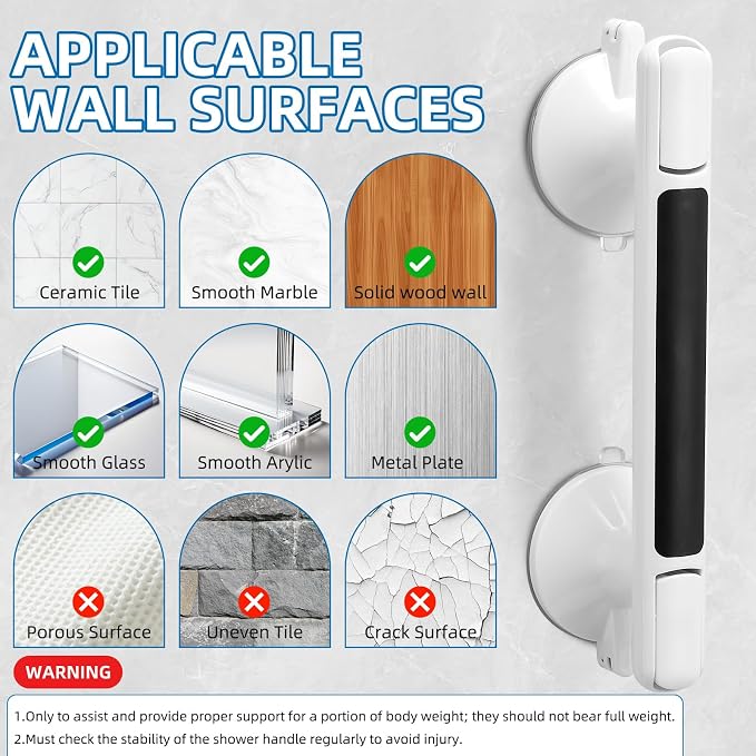 Grab Bar for Bathtubs and Showers, Zynuhmo 12 Inch Suction Cup Safety Grab Bar with 1PCS Bath Ball No Drilling Suction Shower Handrails for Seniors Elderly Kids Bathroom Assist Support(1Pack, Black)