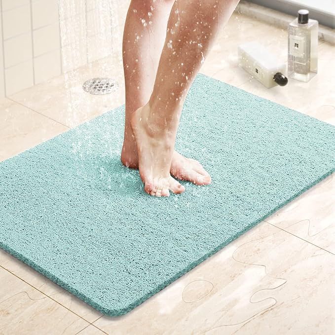 LuxStep Shower Mat Bathtub Mat,24x16 inch, Non-Slip Bath Mat with Drain, Quick Drying PVC Loofah Bathmat for Tub,Shower,Bathroom (Phthalate Free,Green)