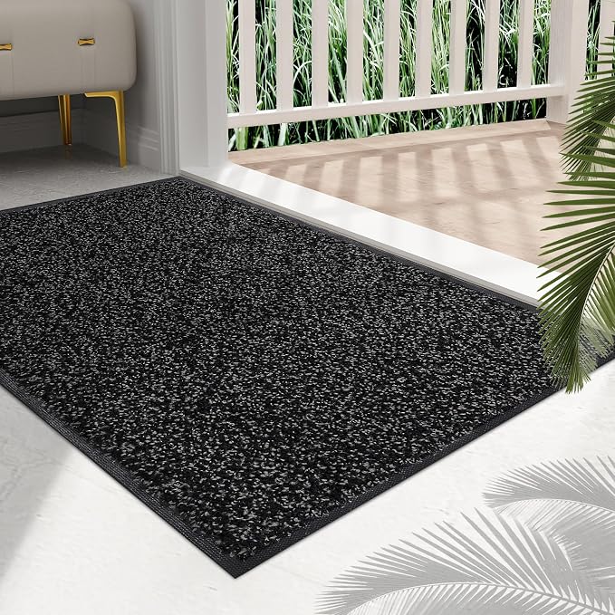 Mibao Front Door Mat Indoor Entrance, 29.5" x 17", Welcome Mat for Outdoor Indoor, Non-Slip Waterproof Doormat, Durable Machine Washable Low Profile Entry Rug for Back Door Outside, Anthracite Black