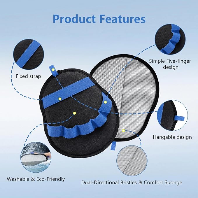 Pet Hair Removal Glove for Dogs & Cats, Reusable Washable Electrostatic Pet Hair Remover Glove, Pet Hair Mitt with Finger Straps for Couch, Carpet, Car Seats, Clothes, Furniture, Blue