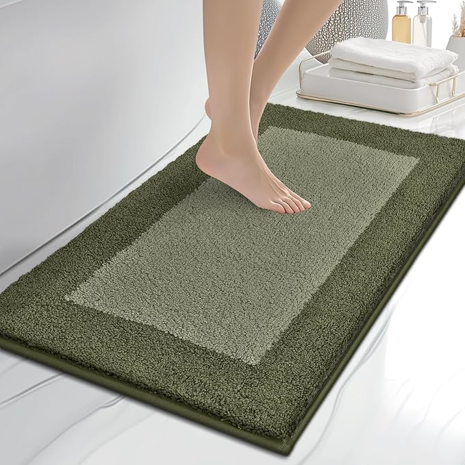 anllugs Bathroom Rugs 20" x 30", Non-Slip Extra Soft Absorbent Bath Rugs, Machine Washable Quick Dry Bath Mats for Bathroom Floor, Shower, Bathtub and Sink, Olive Green & Green
