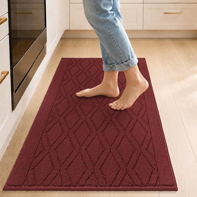 COSY HOMEER Kitchen Rugs 24"x35" Non-Slip Washable Kitchen Mats for Floor Polypropylene Absorbent Kitchen Floor Mat for Kitchen Sink Entryway,Red