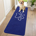 Smiry Dog Door Mat for Muddy Paws, Absorbent Dirt Trapper Non Slip Quick Dry Washable Chenille Mat for Mud Dogs, Entry Rug for Indoor and Outdoor (70x24 Inches, Navy Blue and White)
