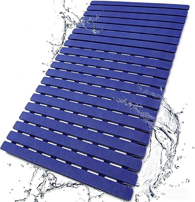 BEMISO Shower Mat Non Slip Bathtub Mat with Suction Cups and Drain Holes 27.5 x15.7 Inch Bath Mat for Tub & Shower.Easy Dry,Easy to Cut,Eco-Friendly (Navy Blue, 27.5 X 15.7 Inch)