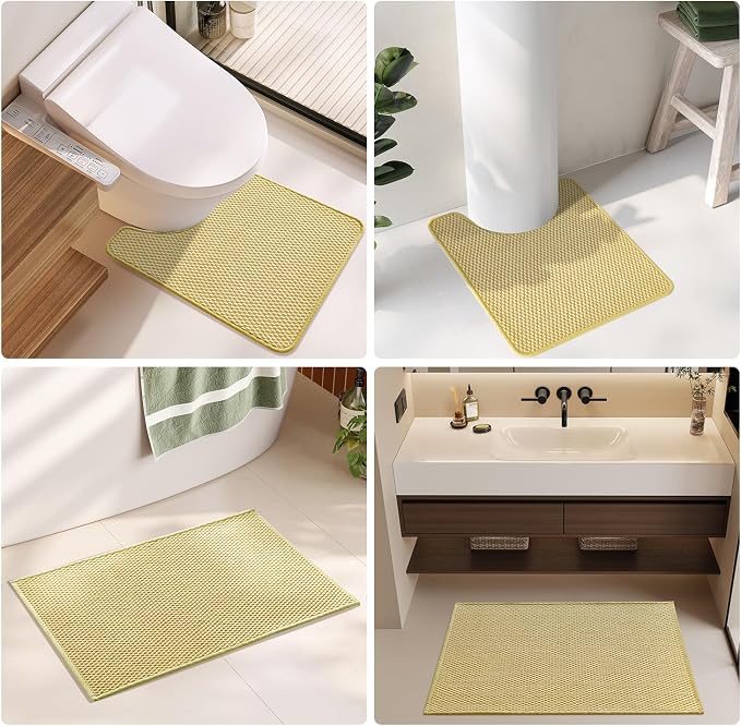 TYUU Toilet Rug, Thin Toilet Rugs U Shaped Washable Non Slip Absorbent Quick Dry Low Pile Toilet Mat, Yellow 20"x24" U Shape