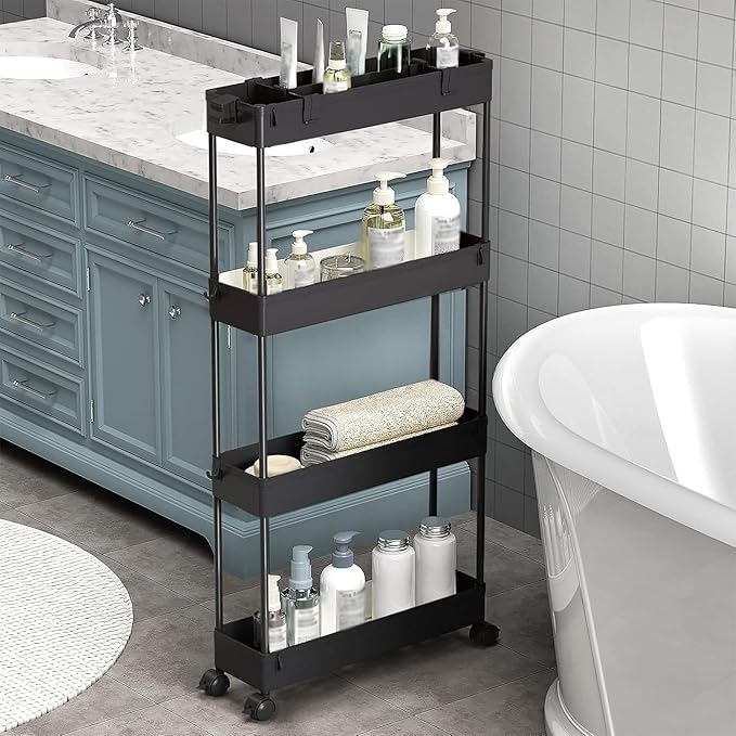 SPACELEAD 2-piece Set Slim Storage Cart 3 Tier,Bathroom Organizer Rolling Utility,Mobile Shelving Unit Slide Out for Office, Kitchen, Laundry Room & Narrow Places