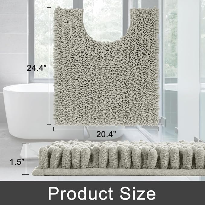 Yimobra Toilet Rug U Shaped Washable 24x20 Inch - Ultra Soft Absorbent Chenille Bath Rugs for Toilet, Quick Dry & Machine Washable, Non Slip Contour Bathroom Mat, Sand