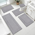 Pauwer Bathroom Rugs Set 5 Piece Non Slip Washable Bath Mat Set with U Shaped Contour Toilet Rugs Plush Absorbent Microfiber Shower Mat and Toilet Lid Cover for Bathroom, Light Grey