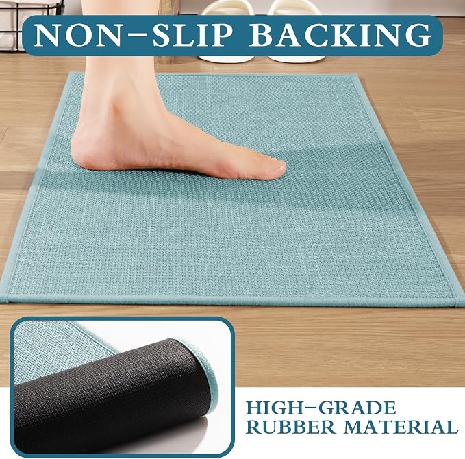 YIHOUSE Blue Bathroom Rug Sets 3 Piece, Bathroom Mat Quick Dry, Thin Bath Rug Set,Absorbent Bath Mat for Bathroom Non Slip Washable for Toilet and Floor