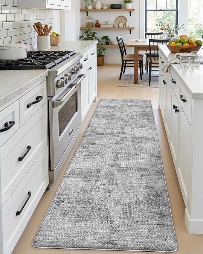 DEXI Kitchen Mats Cushioned Anti Fatigue, 23x86 Floor Padded Runner Rug Non Slip, Waterproof Standing Comfort Memory Foam for Front Sink Laundry, Dark Grey