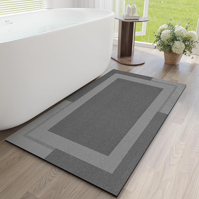 YDKGL Non Slip Long Bath Mat Bathroom Runner, Rubber Backing Ultra Thin Bathroom Rugs Fit Under Door Quick Dry Super Absorbent Washable Bath Rug Shower Mat for Bathtub Sink Floor, Dark Grey 24"x48"