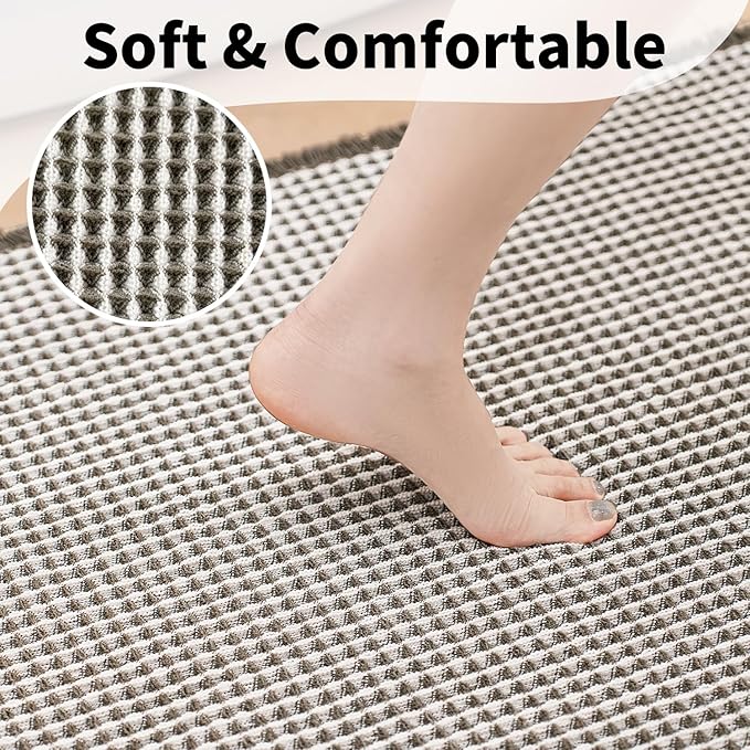 Waffle Bath Mat - Boho Bathroom Rugs Non Slip Washable, Super Absorbent & Quick Dry, Soft Bath Mat Farmhouse Bathroom Decor, 20'' x 32'', Olive Green and White